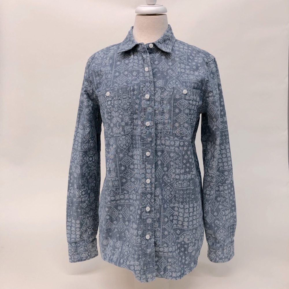 Lands end size medium 10-12 printed denim shirt